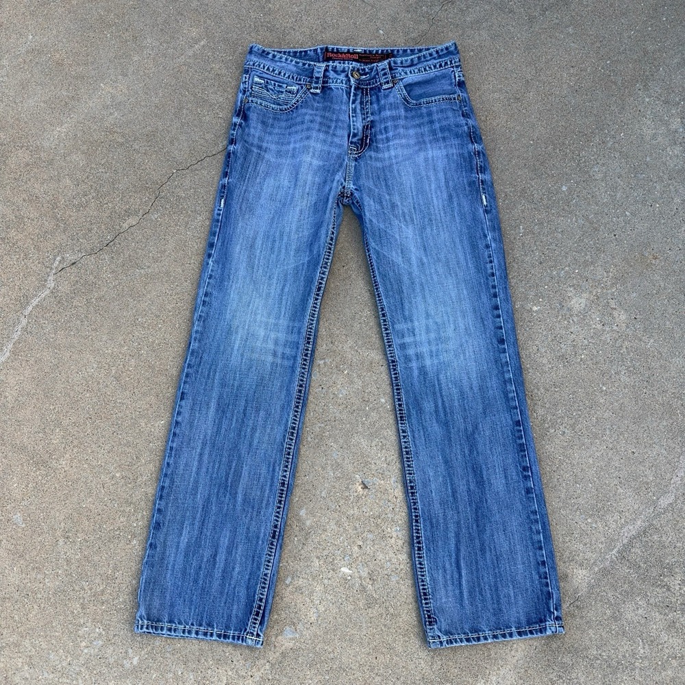 Rock & Roll Cowboy Double Barrel Relaxed Straight Leg Jeans 33x34 (33x33) Blue